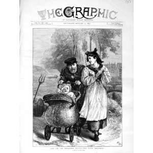   1872 Family Baby Pram Soldiers Woman Country Old Print: Home & Kitchen