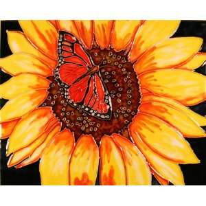   Ceramic Art Tile   11 x 14 Horizontal   Sunflower Butterfly