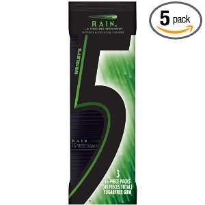 Five Rain Sugarfree Gum (15 Sticks), 3 Count Packages (Pack of 5)