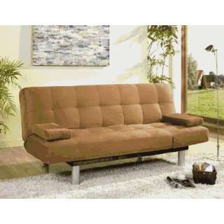   Red, Camel, and Brown micro fiber folding futon bed with chrome legs