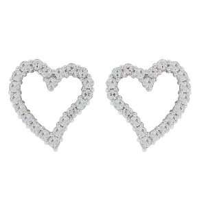   Sterling Silver White Cubic Zirconia Heart Shaped Earrings: Jewelry