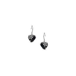 ZALES Heart Shaped Onyx and Diamond Accent Drop Earrings in 10K White 