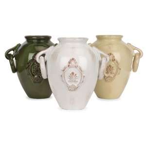  Set of 3 Earth Tone Ceramic Urn Style Jugs With Ring 