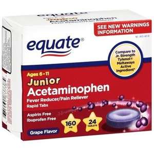 Junior Acetaminophen 160 mg Meltaways 24 Tablets Equate  