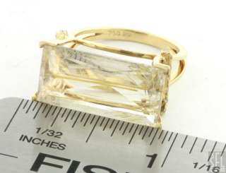 18K GOLD 8.0CT RUTILATED QUARTZ SOLITAIRE COCKTAIL RING SIZE 7.25 