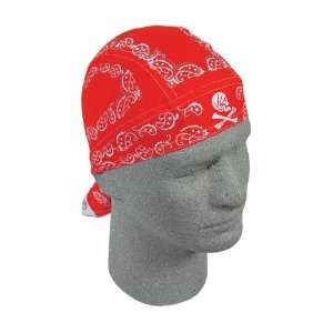 Zan Headgear Flydanna Headwrap , Color Red, Style Paisley Skulls 