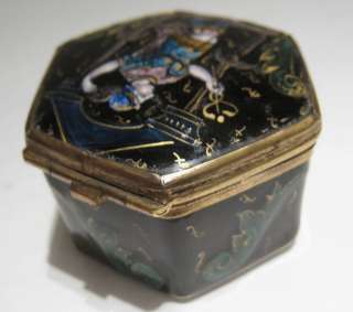 Antique Limoges Enamel Pill Box with Renaissance Motif  