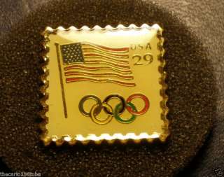 STAMP DESIGN OLYMPIC U. S. FLAG 29 CENT STAMP PIN, NICE  
