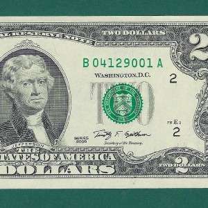 BRAND NEW US CURRENCY 2009 $2 NOTE, New Paper Money GEM PERFECT 