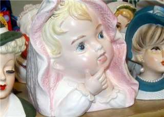 Vintage Relpo Pink Baby Blanket Blue eyes Head Vase  