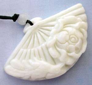 Chinese Jade Fan Flower Bird Pendant  