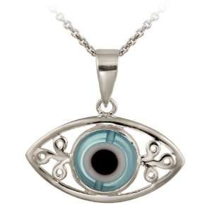    Sterling Silver Enamel and Glass Evil Eye Necklace: Jewelry