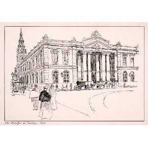  1900 Wood Engraving Post Office Santiago Chile Cityscape 