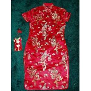 BNWT Girls Red Chinese/Oriental Dress 7 8 Year+Purse:  