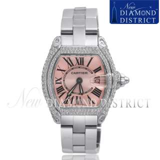   PAVE SET DIAMOND CARTIER ROADSTER PINK STAINLESS STEEL WATCH  
