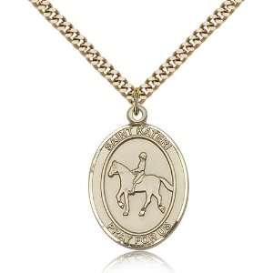  Gold Filled St. Saint Kateri / Equestrian Medal Pendant 1 x 3 