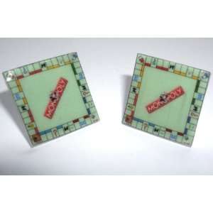  Sour Cherry Silver plated base Monopoly Board Stud Earrings: Jewelry