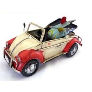 Florida Gifts Vintage Metal Red Vw Bug Convertible Car with Surfboards 