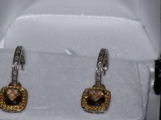 AVON Sterling 18K Genuine Smoky Quartz Diamond Earrings Pierced  