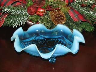 Antique Northwood Ruffles & Rings Opalescent Bowl Blue  