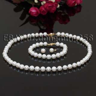 AAA SETS 7 8MM WHITE FRESH WATER ROUND PEARL NECKLACE BRACELETS 