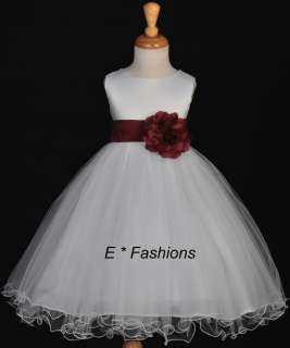 WHITE BURGUNDY RED WINE FLOWER GIRL DRESS 9M 2 4 6 8 10  