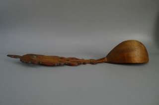 Antique folk art Norwegian ? hand crafted carved wood wooden spoon 