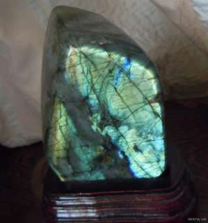 58LB natural labradorite rock flash with wood stand  