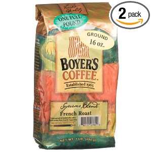 Boyers Coffee French Roast (Ground), 16 Ounce Bags (Pack of 2)