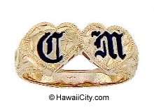 Hawaiian Jewelry 14k Gold Double Initial Heart Ring  