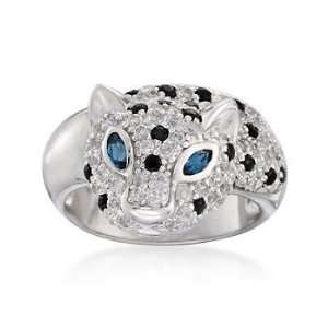   Topaz, Black Sapphire Panther Ring, Blue Topaz In Silver: Jewelry
