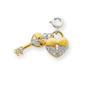    Two tone, Key and Heart Lock Charm in Sterling Silver Jewelry