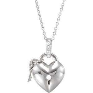 Flirty Heart Lock and Key Sterling Silver Pendant with Diamond Accents 