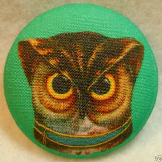 Wise Owl Face Fabric Covered Button 1 & 1/2 inch  