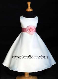   FLOWER GIRL DRESS WHITE DUSTY ROSE PINK 12M 2 4 6 8 10 12 14  