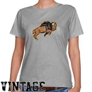  State Bison Ladies Ash Distressed Logo Vintage Classic Fit T shirt 
