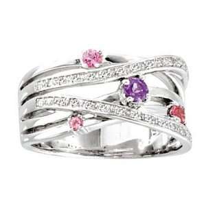   Silver Amethyst Pink Tourmaline & Diamond Ring GEMaffair Jewelry