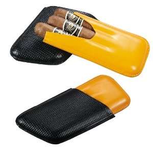   and Yellow Cigar Case   Holds 3 Cigars 
