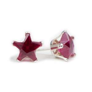  5 mm Star CZ Stud Earrings (RUBY) Jewelry