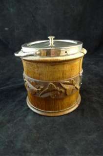 English Oak Biscuit Barrel with Silverplated Hardware  