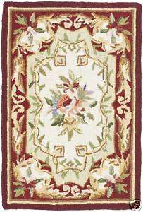 Hand hooked Aubusson Ivory/Red Wool Rug 1 8 x 2 6  