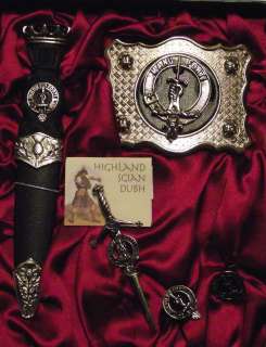 Scottish Gift Set: MacKay Kilt Pin Belt Buckle Cuff links Sgian Dubh 