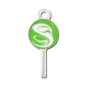  17 mm Lime Green Lollipop with White Swirls Enameled Charm 