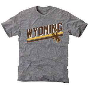  Wyoming Cowboys Rising Bar Tri Blend T Shirt   Ash Sports 