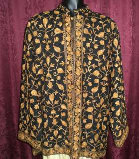 Kashmiri embroidered Jacket Coat Abaya Hijab Black Wool with Brown 