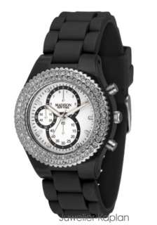 Madison Damen Uhr Silikon Schwarz mit Weißen Steinen Chronograph 
