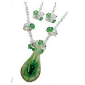  Fashion Jewelry ~ Murano Glass Deluxe Set ~ Green Flower Murano 
