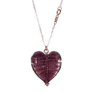  10k Rose Gold Rolo Chain with Purple Murano Glass Heart 