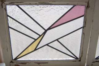 Pair Antique Stained Glass Windows Deco Lightning Bolts  