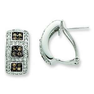  Sterling Silver Chocolate & White Cz Omega Back Earrings Jewelry